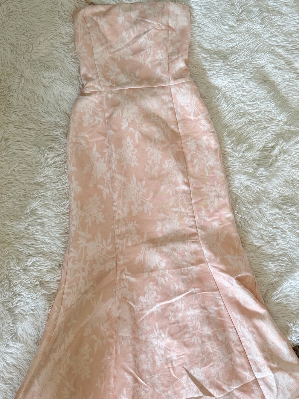 Lulu's Strapless Blush Pink Floral Jacquard Gown